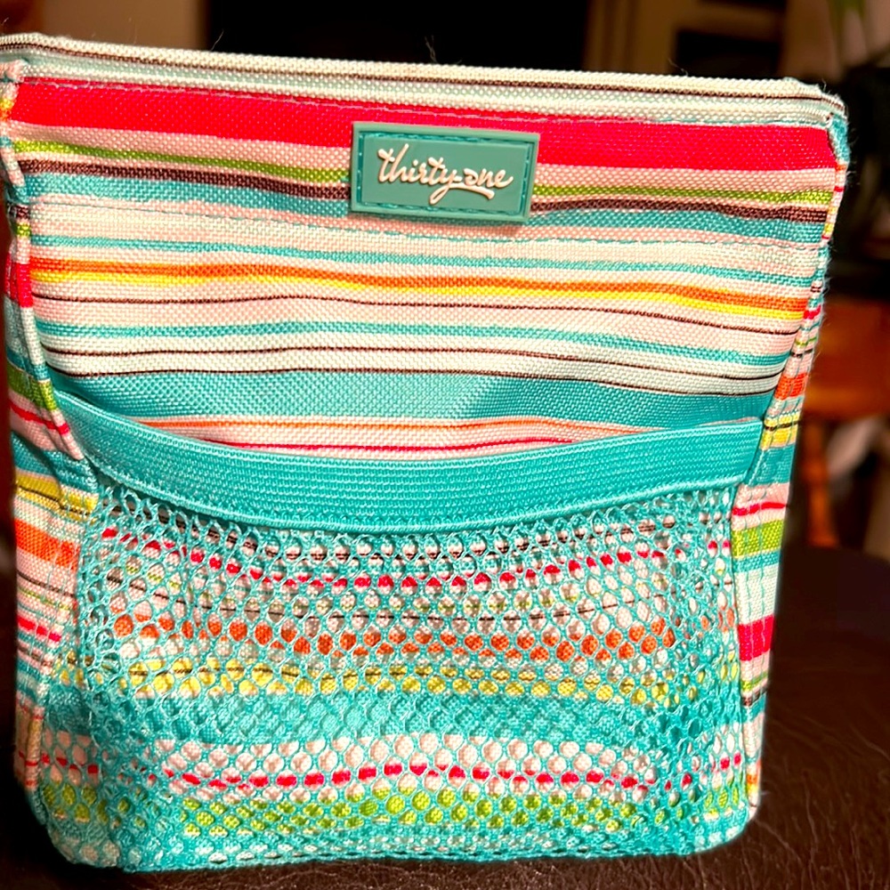 Thirty-One Littles Carry All striped with mesh pocket and handle